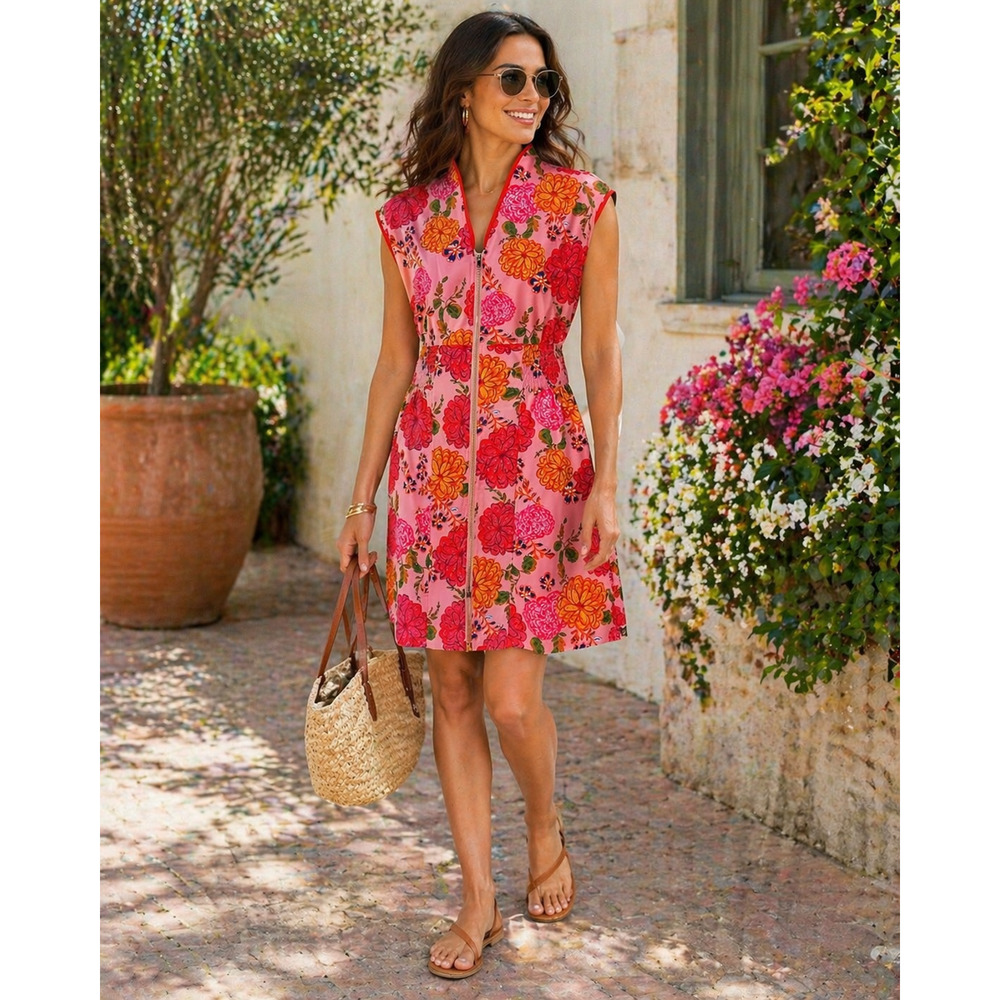 Floral Zip Front Dress Size Medium Umgee Sleeveless Casual Vacation Summer NWT
